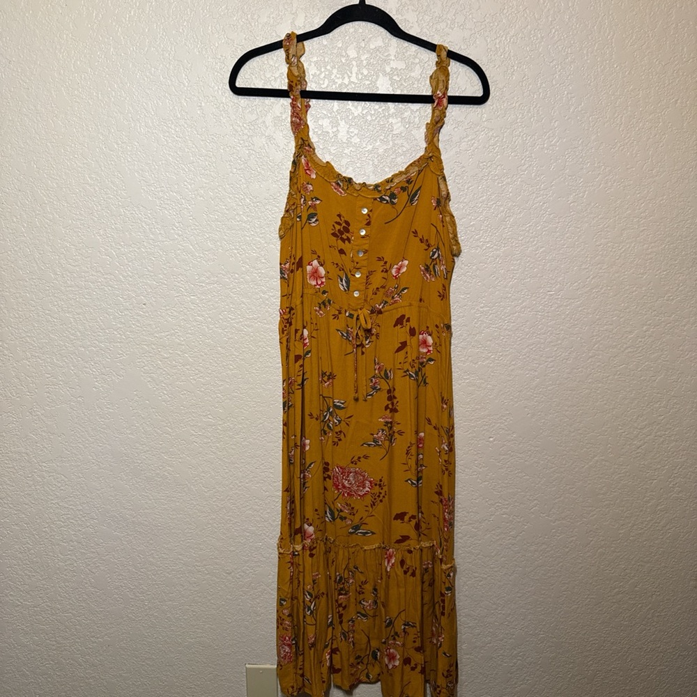 Chic Floral Mustard Maxi Dress